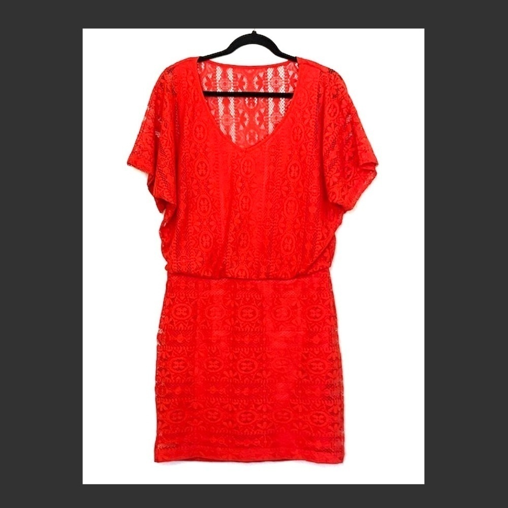 Bisou Bisou | Red/Orange/Coral Lace Mini Dress 8